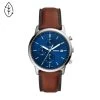 Montre Femme Fossil - Collection Minimalist Chrono FS5850 -Fashion Watch Store montre minimalist chrono homme boitier acier argente bracelet cuir marron